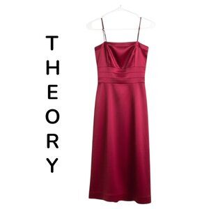 Theory Red Satin Cocktail Dress Formal Elegant Size 0